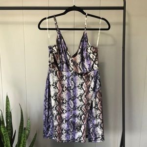 VELVET PURPLE SNAKE SKIN HIGH SLIT MINI DRESS